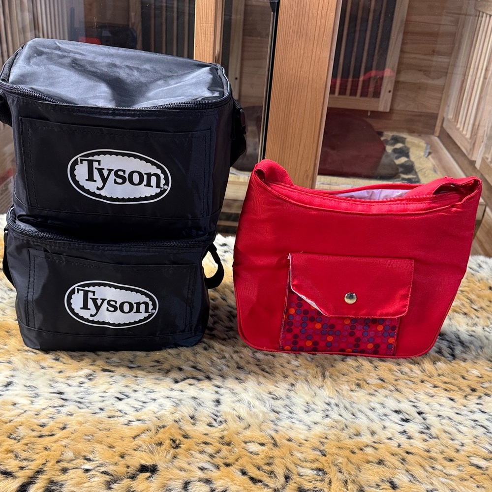 Tyson Black Insulated Lunch Bags - Set of 2 plus red lunch bag
